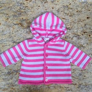 Hanna Andersson Pink\White Striped Button Down Hoodie Sz 50 / US 0-3